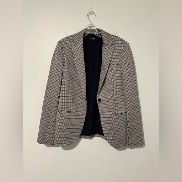 Theory Staple Houndstooth Eco Knit Brown Slim Fit Academia Preppy Blazer Sz 2 - Picture 5 of 8